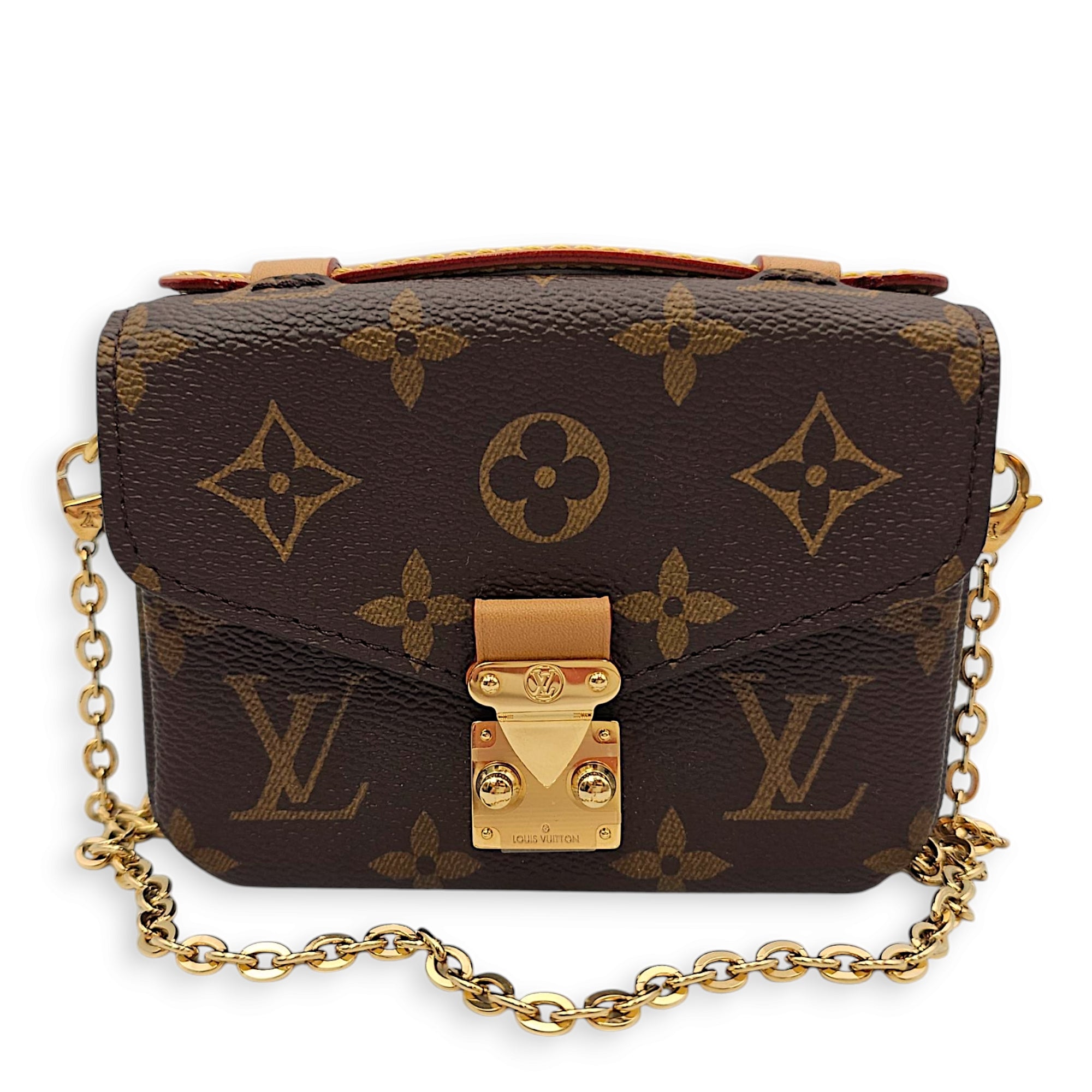 Metis Micro Brown Crossbody Bag in Canvas, Gold hardware