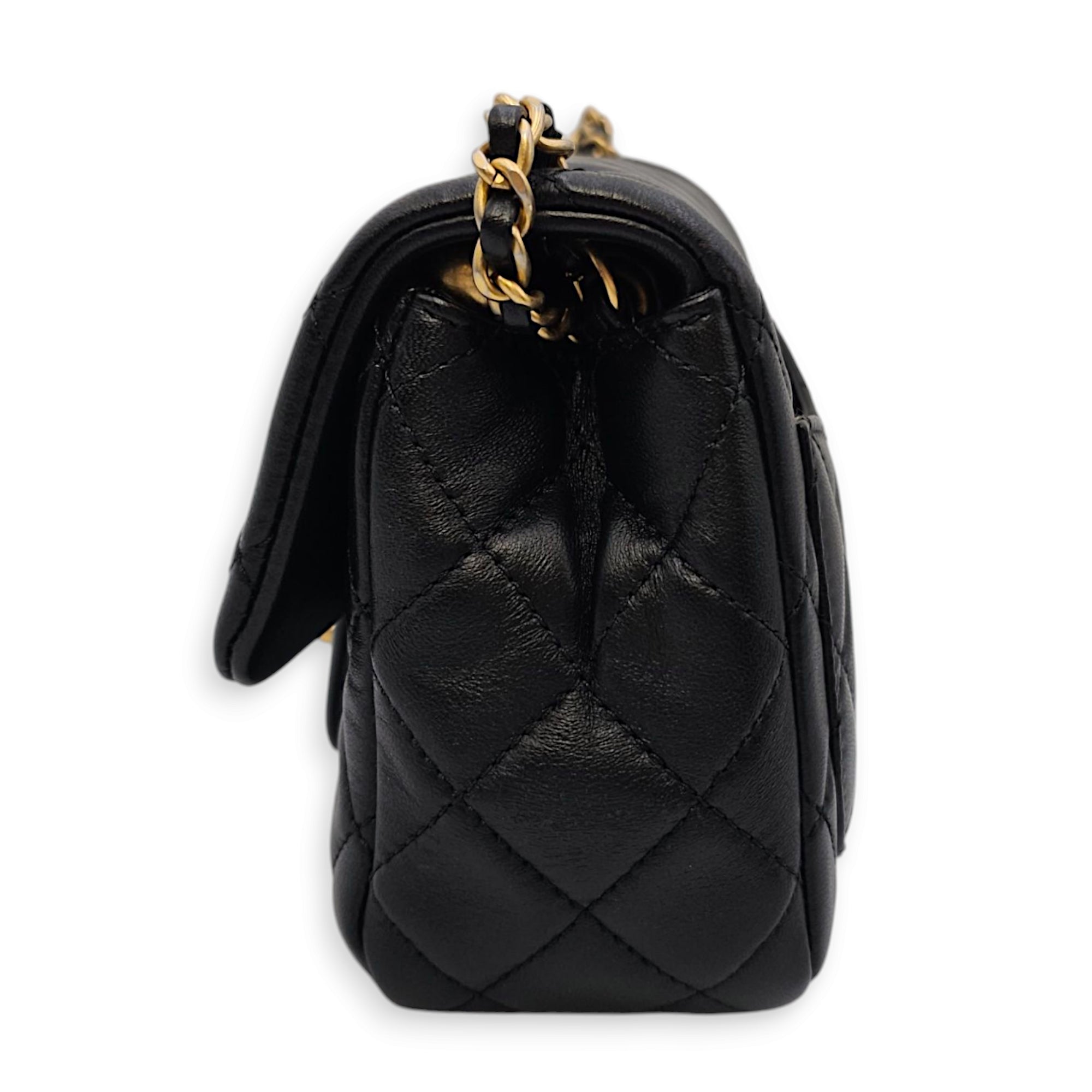 Pearl Crush Mini Black Crossbody Bag in Lambskin, Gold hardware