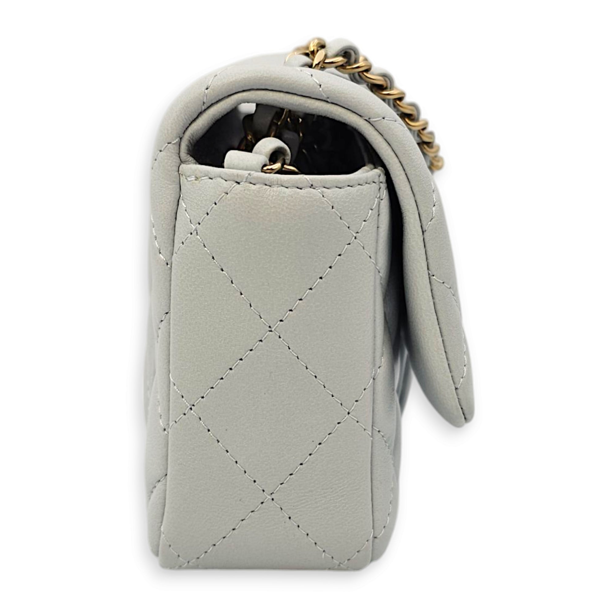 Classic Mini Rectangle (18cm) Mini Bleu Crossbody Bag in Lambskin, Gold hardware