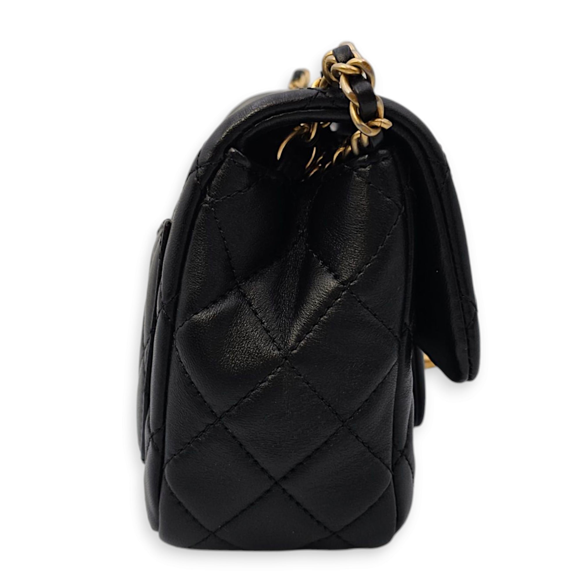 Pearl Crush Mini Black Crossbody Bag in Lambskin, Gold hardware