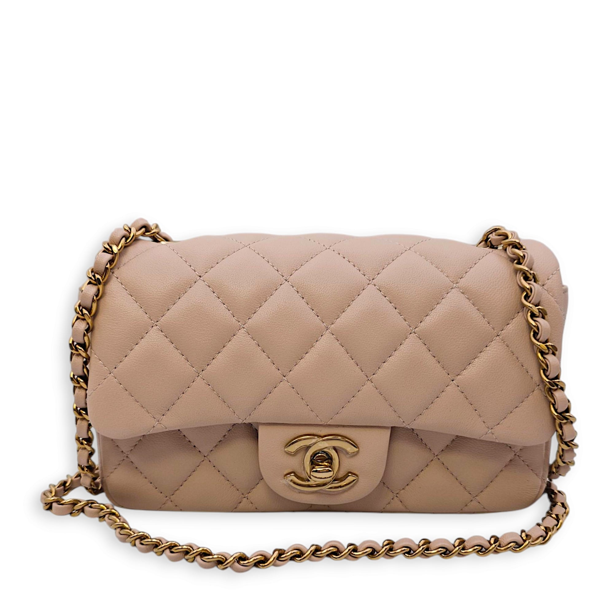 Classic Mini Rectangle (18cm) Mini Clair Crossbody Bag in Lambskin, Gold hardware