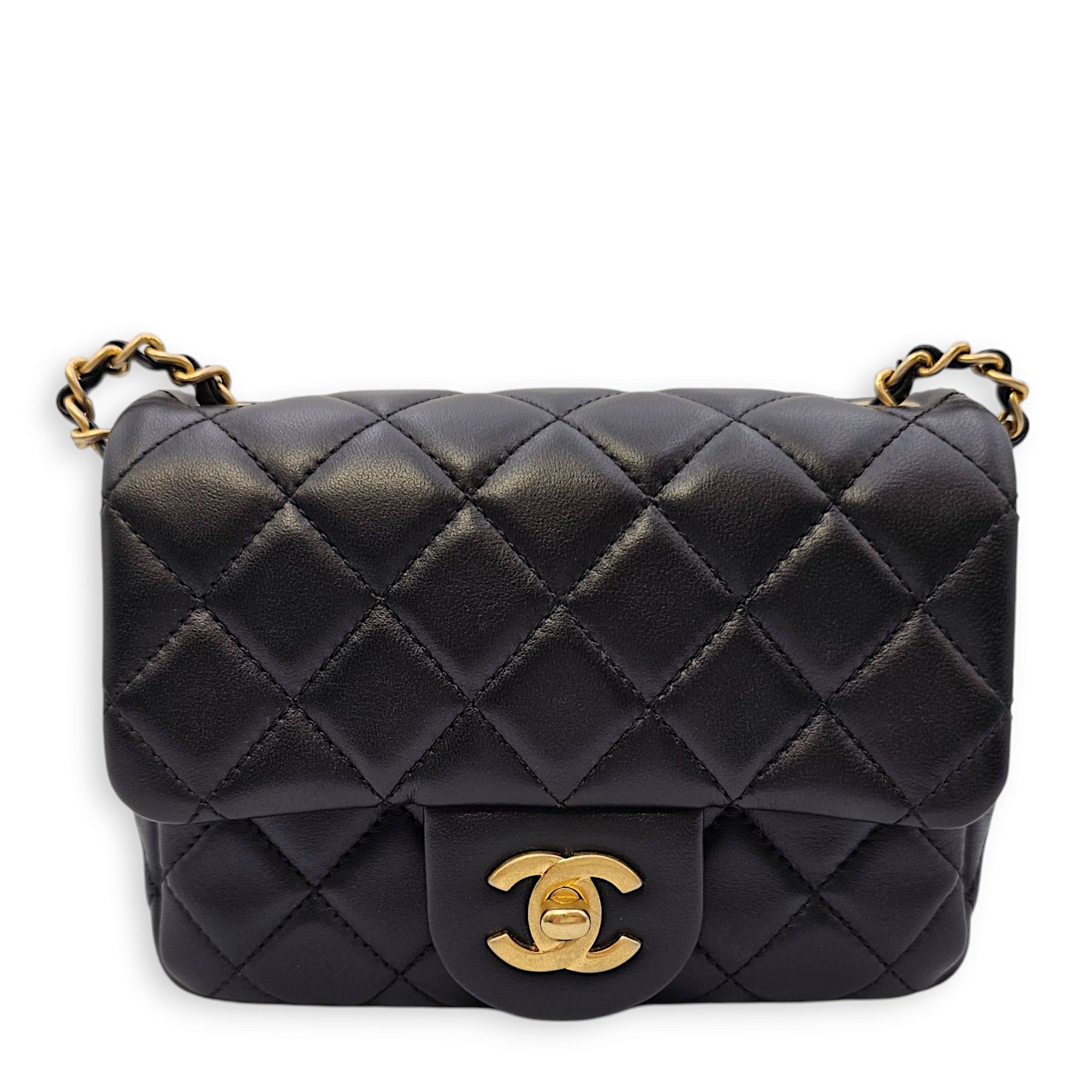 Pearl Crush Mini Black Crossbody Bag in Lambskin, Gold hardware