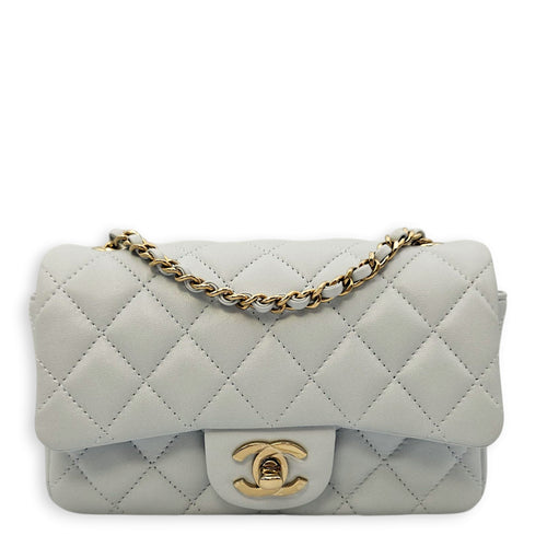 Classic Mini Rectangle (18cm) Mini Bleu Crossbody Bag in Lambskin, Gold hardware