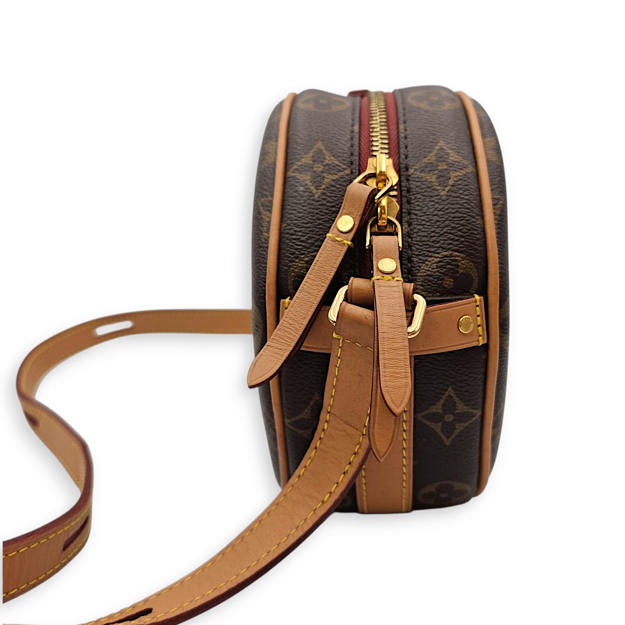 Boite Chapeau Souple PM Brown Crossbody Bag in Canvas, Gold hardware