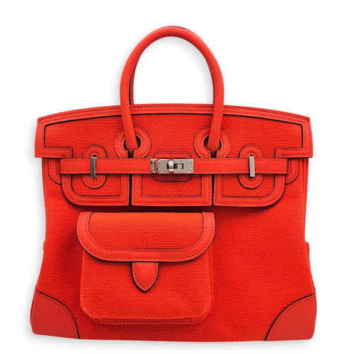 Birkin 25 Orange Field in Swift/Toile, Palladium hardware