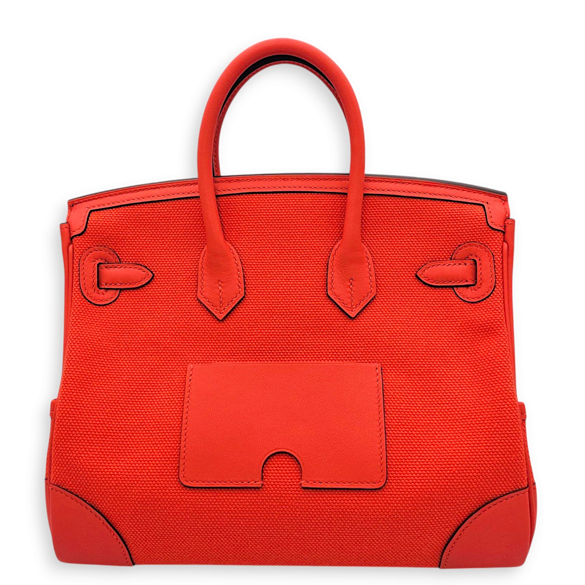 Birkin 25 Orange Field in Swift/Toile, Palladium hardware