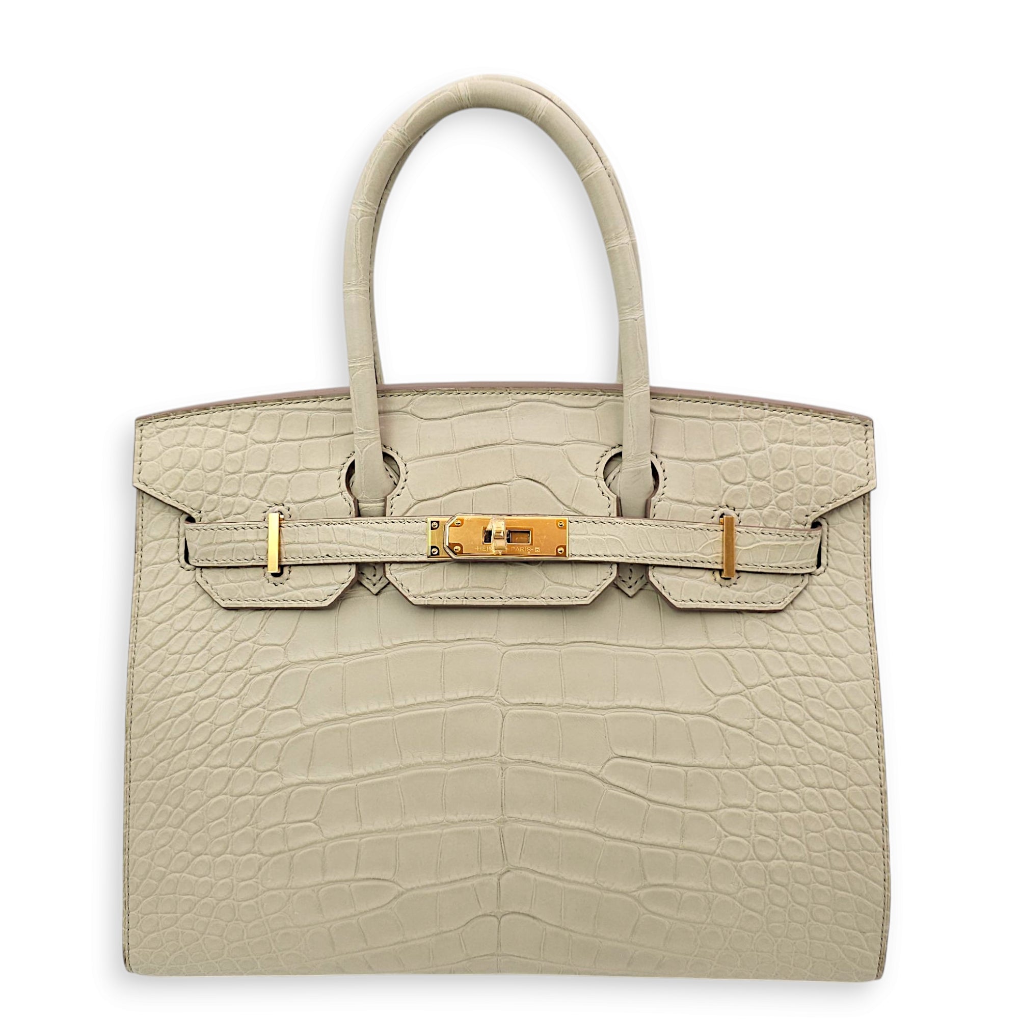 Birkin 30 Beton in Matte Alligator, Gold hardware