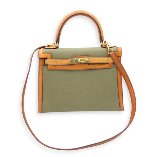 Kelly 28 Naturel/Olive in Porc/Toile Gold hardware C104298 12