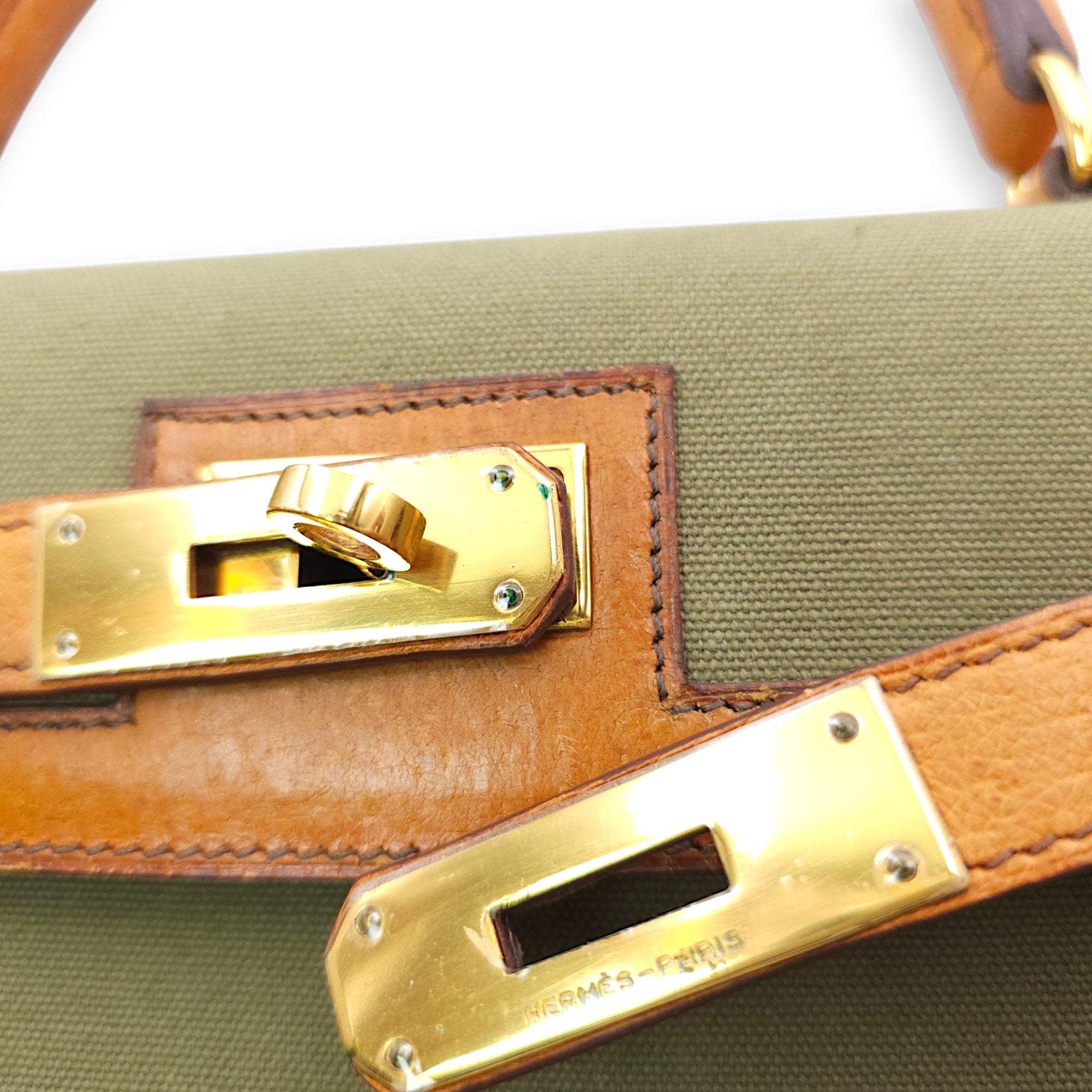 Kelly 28 Naturel/Olive in Porc/Toile Gold hardware C104298 10