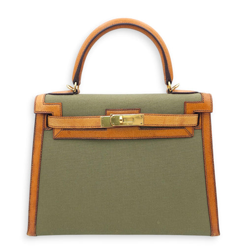 Kelly 28 Naturel/Olive in Porc/Toile Gold hardware