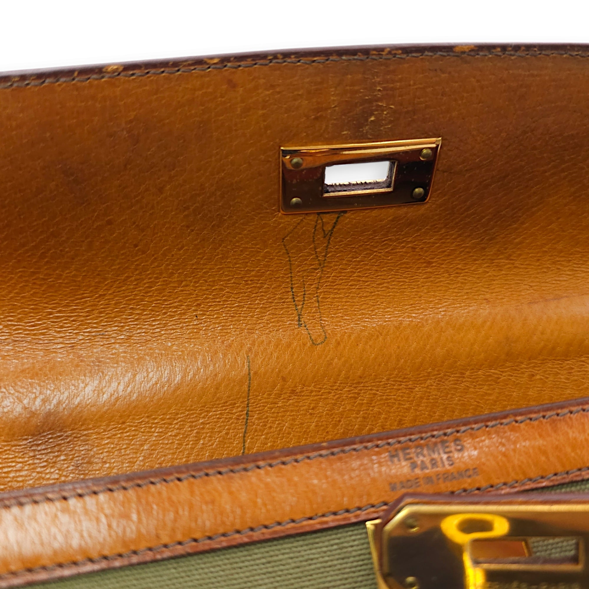 Kelly 28 Naturel/Olive in Porc/Toile Gold hardware