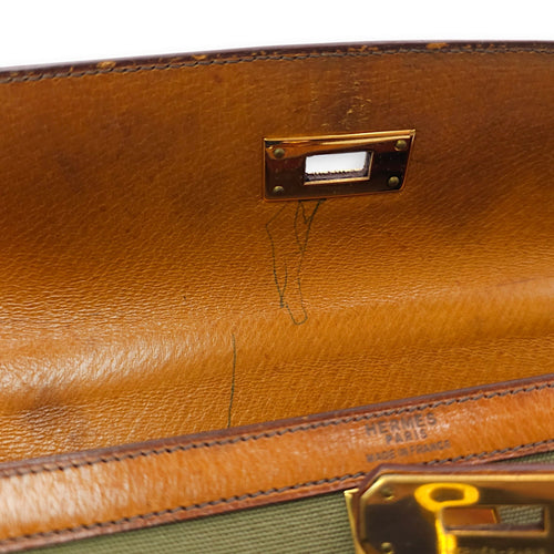 Kelly 28 Naturel/Olive in Porc/Toile Gold hardware