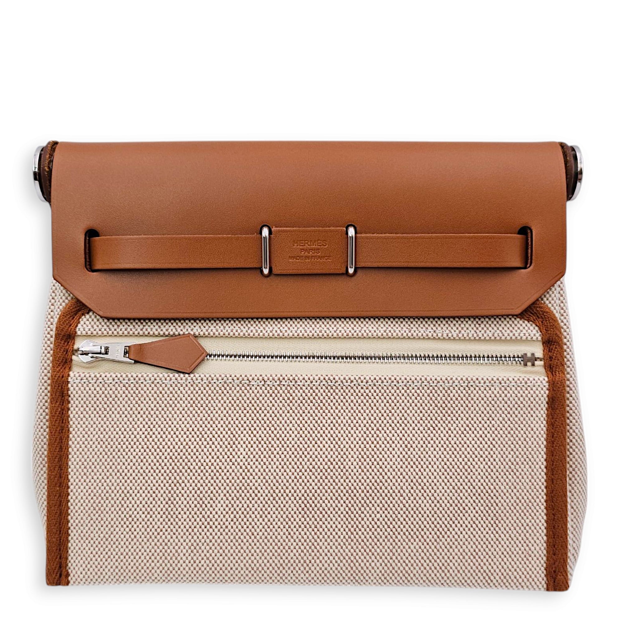 Herbag Mini Ecru-Beige/Fauve in Toile/Vache hunter, Palladium hardware