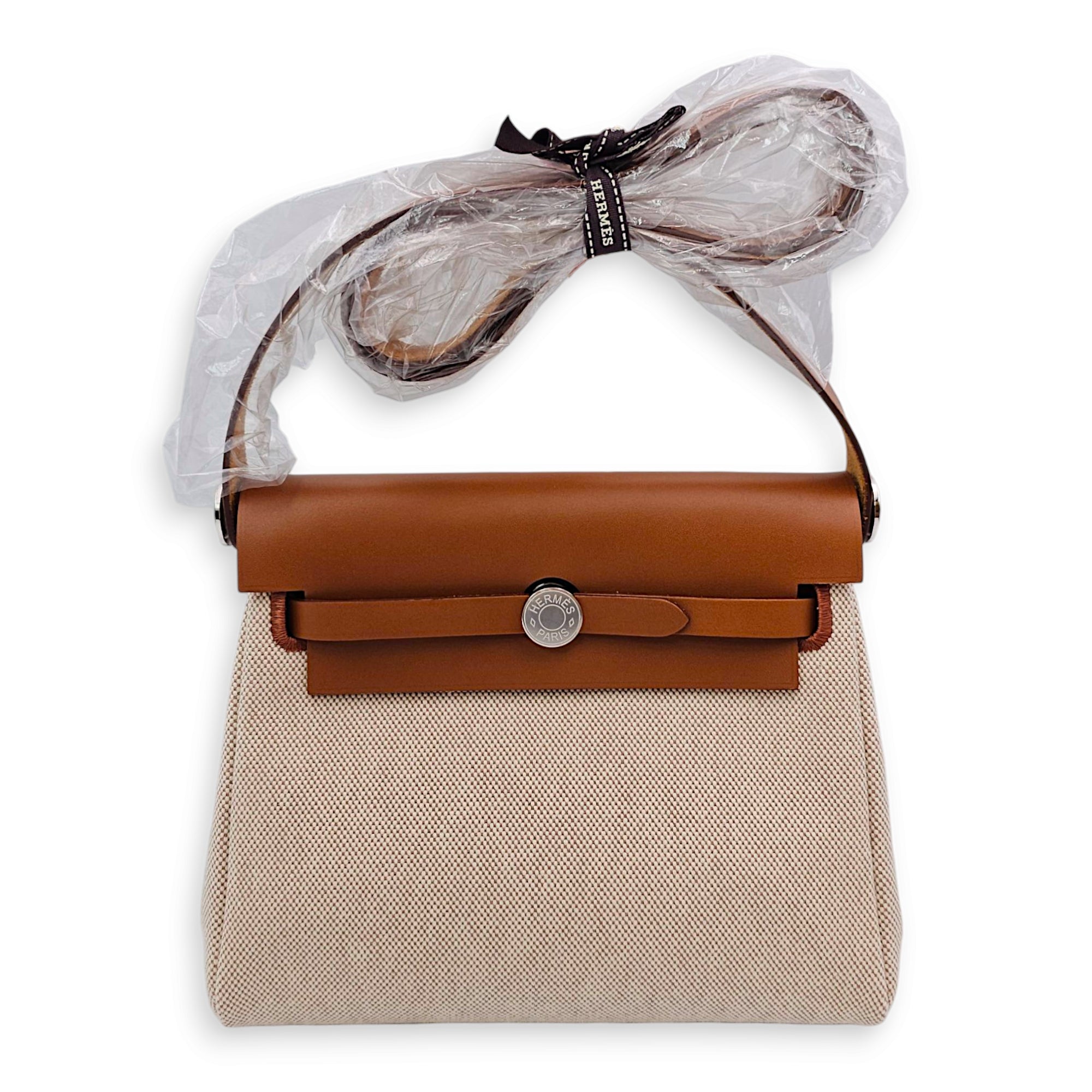 Herbag Mini Ecru-Beige/Fauve in Toile/Vache hunter, Palladium hardware