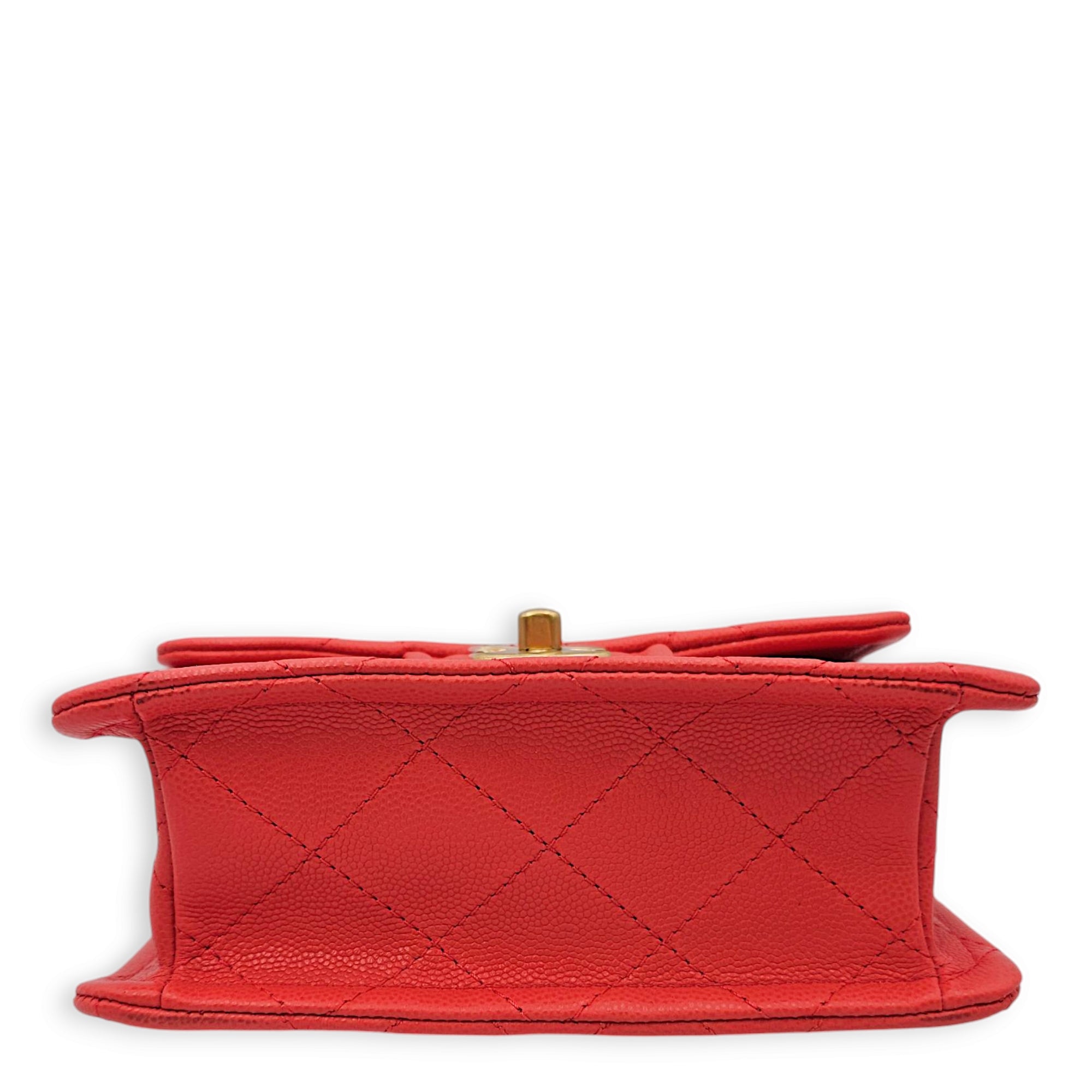 Chanel Quilted Seasonal Flap (Square) Coral Shoulder Bag in Soft Caviar, Gold hardware