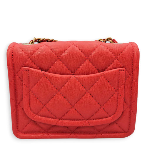 Chanel Quilted Seasonal Flap (Square) Coral Shoulder Bag in Soft Caviar, Gold hardware