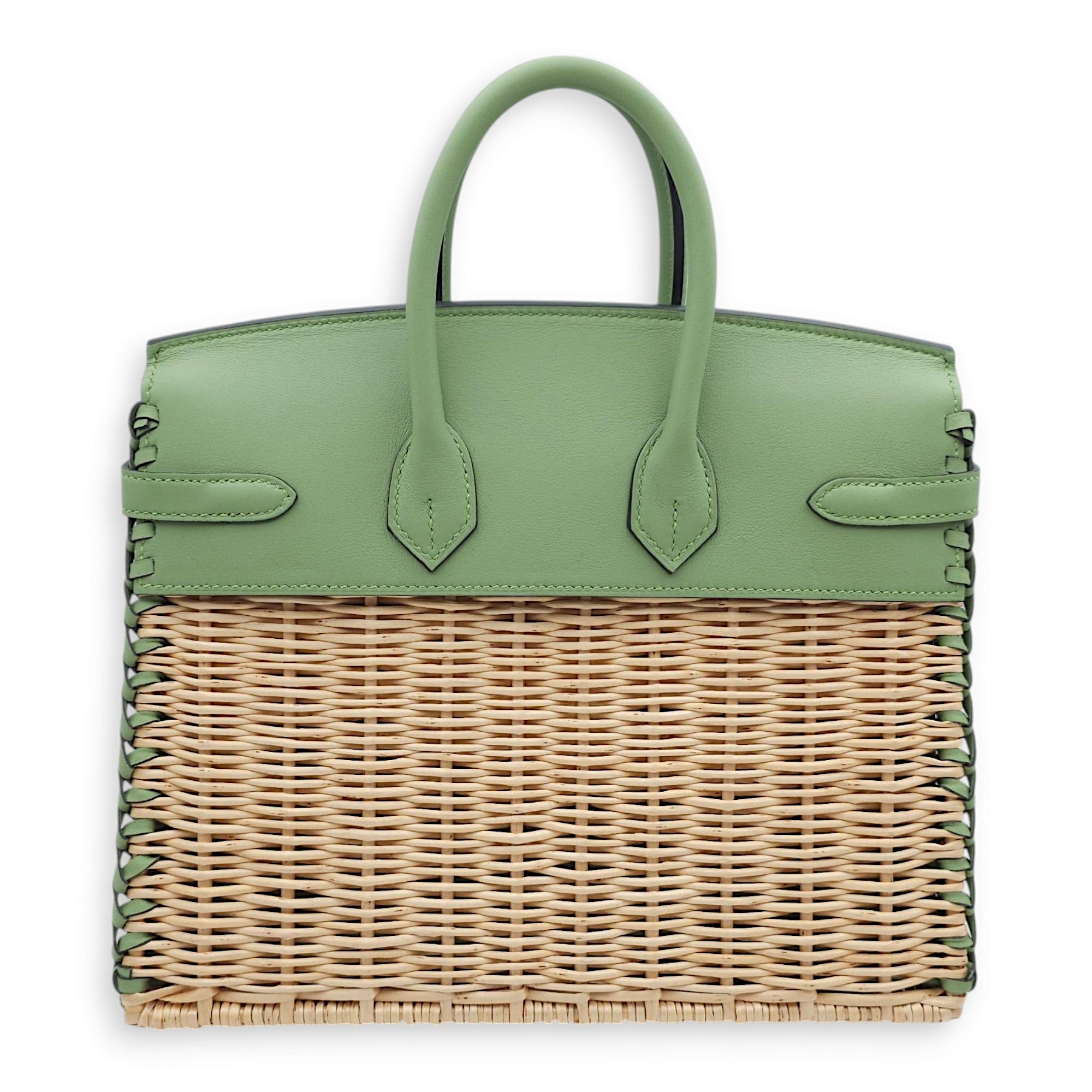 Sellier Birkin 25 Vert Criquet in Osier/Swift, Palladium hardware