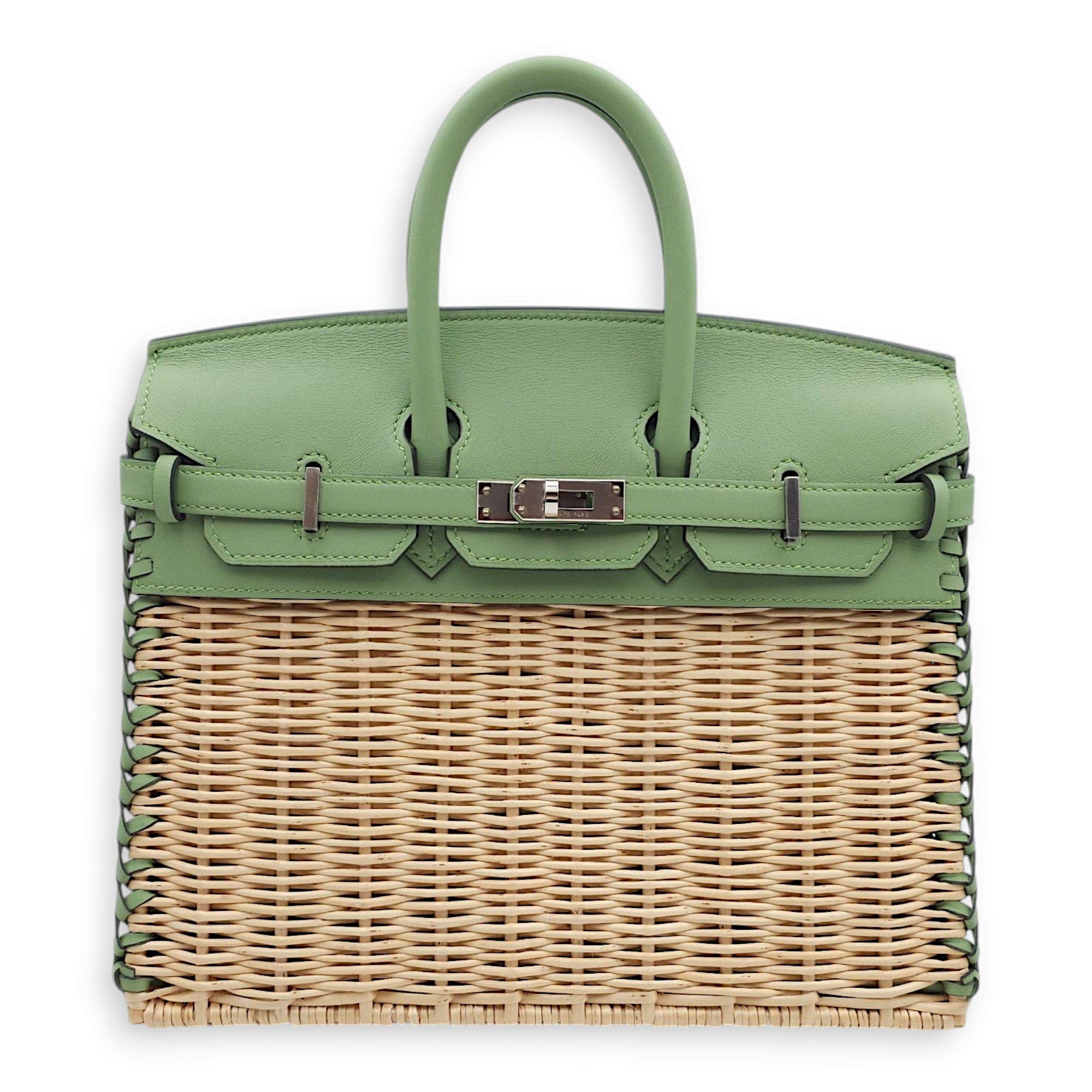 Sellier Birkin 25 Vert Criquet in Osier/Swift, Palladium hardware