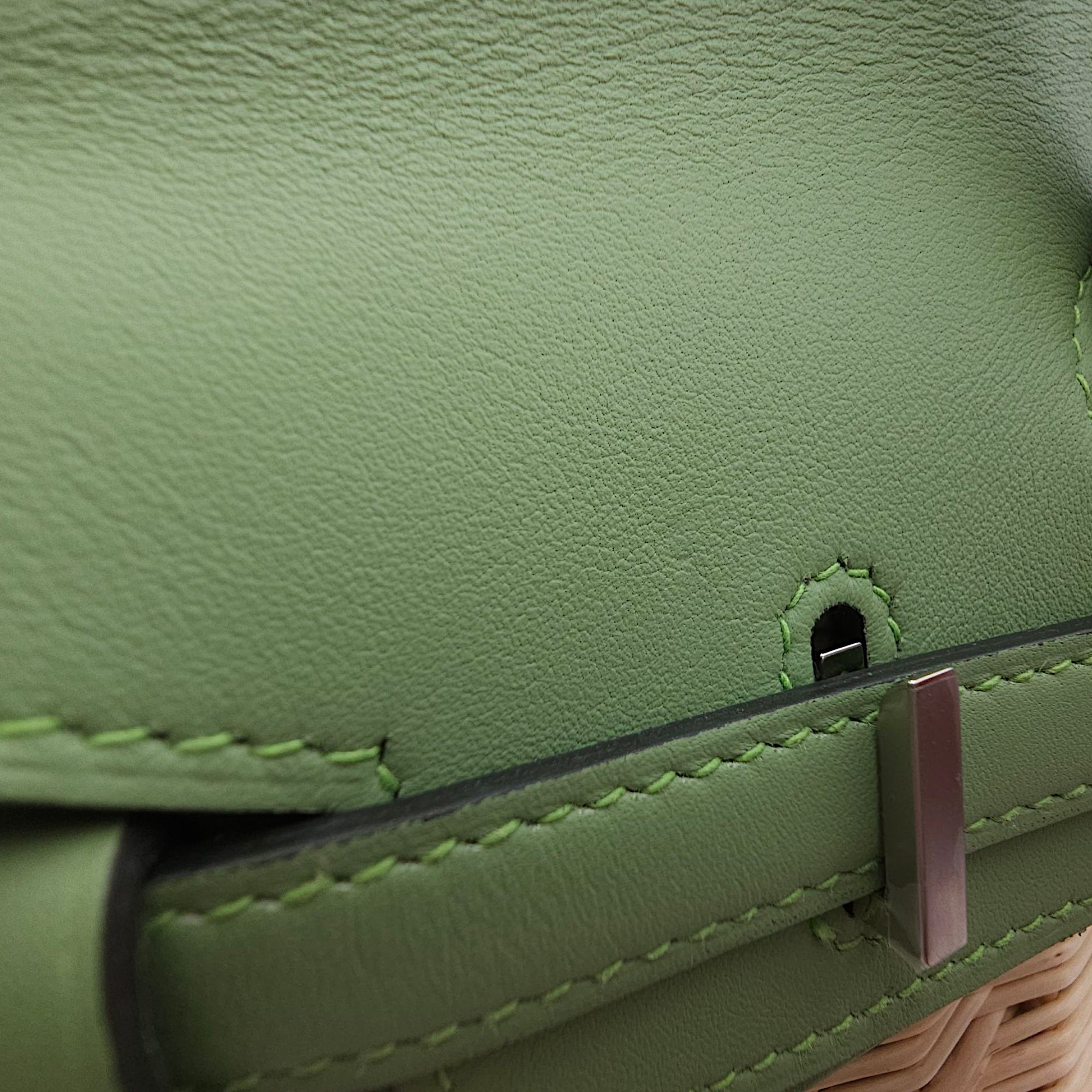 Sellier Birkin 25 Vert Criquet in Osier/Swift, Palladium hardware