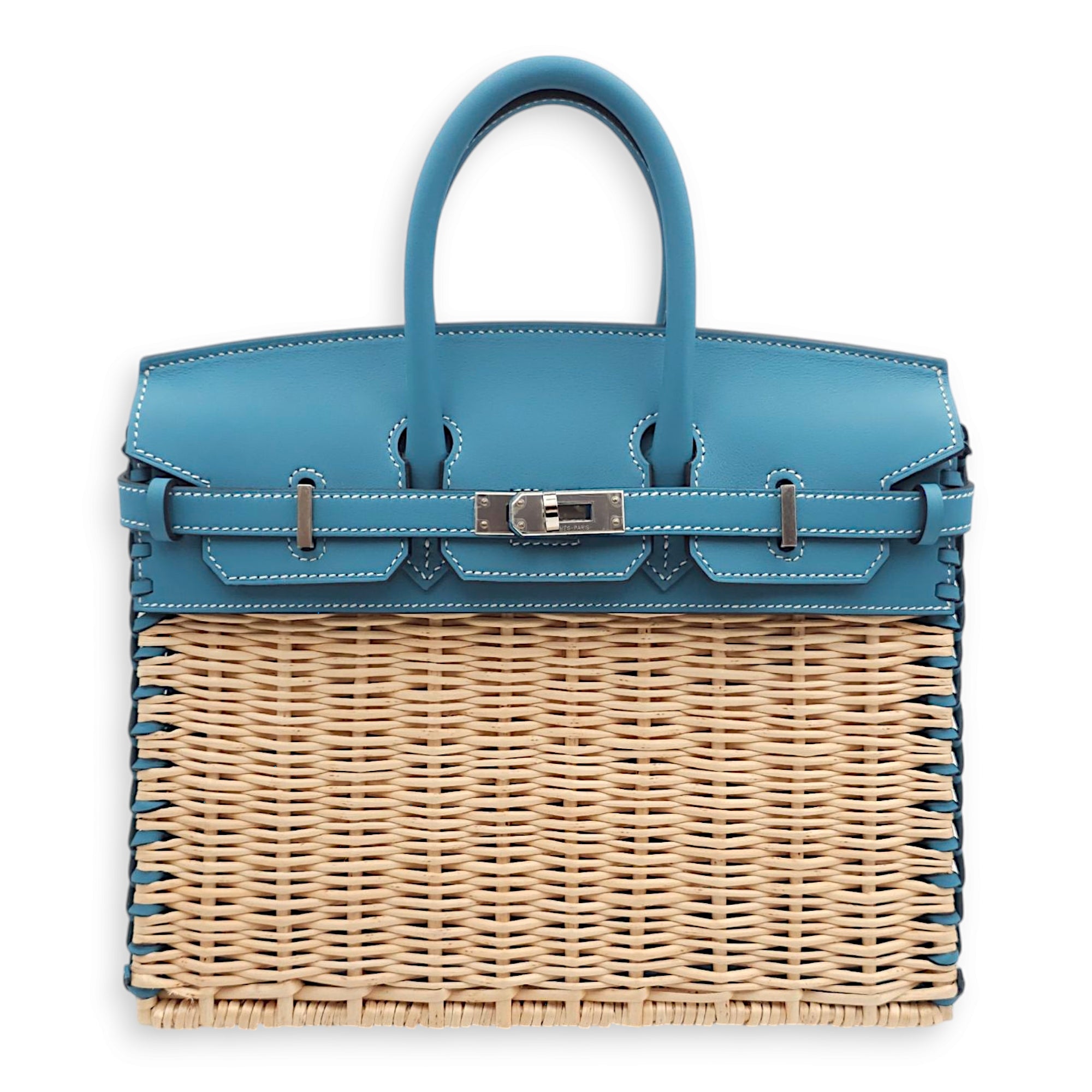 Birkin Picnic 25 Blue Jean in Swift/Osier, Palladium hardware