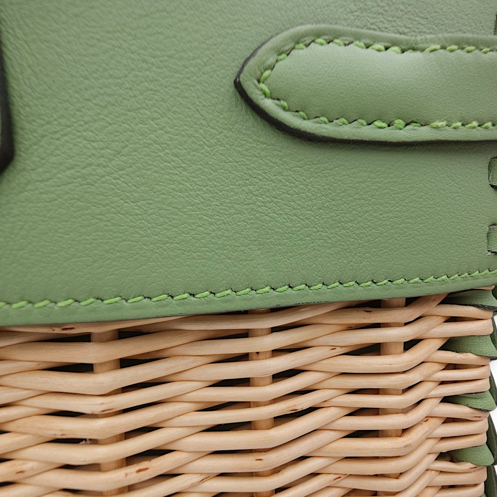 Sellier Birkin 25 Vert Criquet in Osier/Swift, Palladium hardware