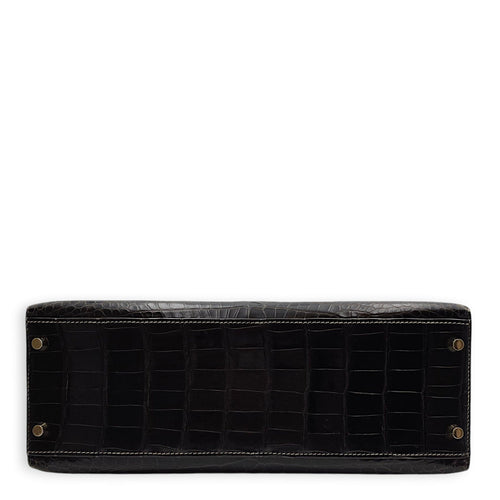 Sellier Kelly 32 Graphite in Shiny Porosus Gold hardware