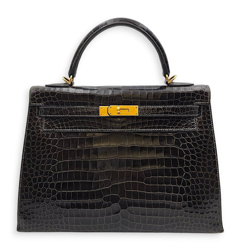Sellier Kelly 32 Graphite in Shiny Porosus Gold hardware