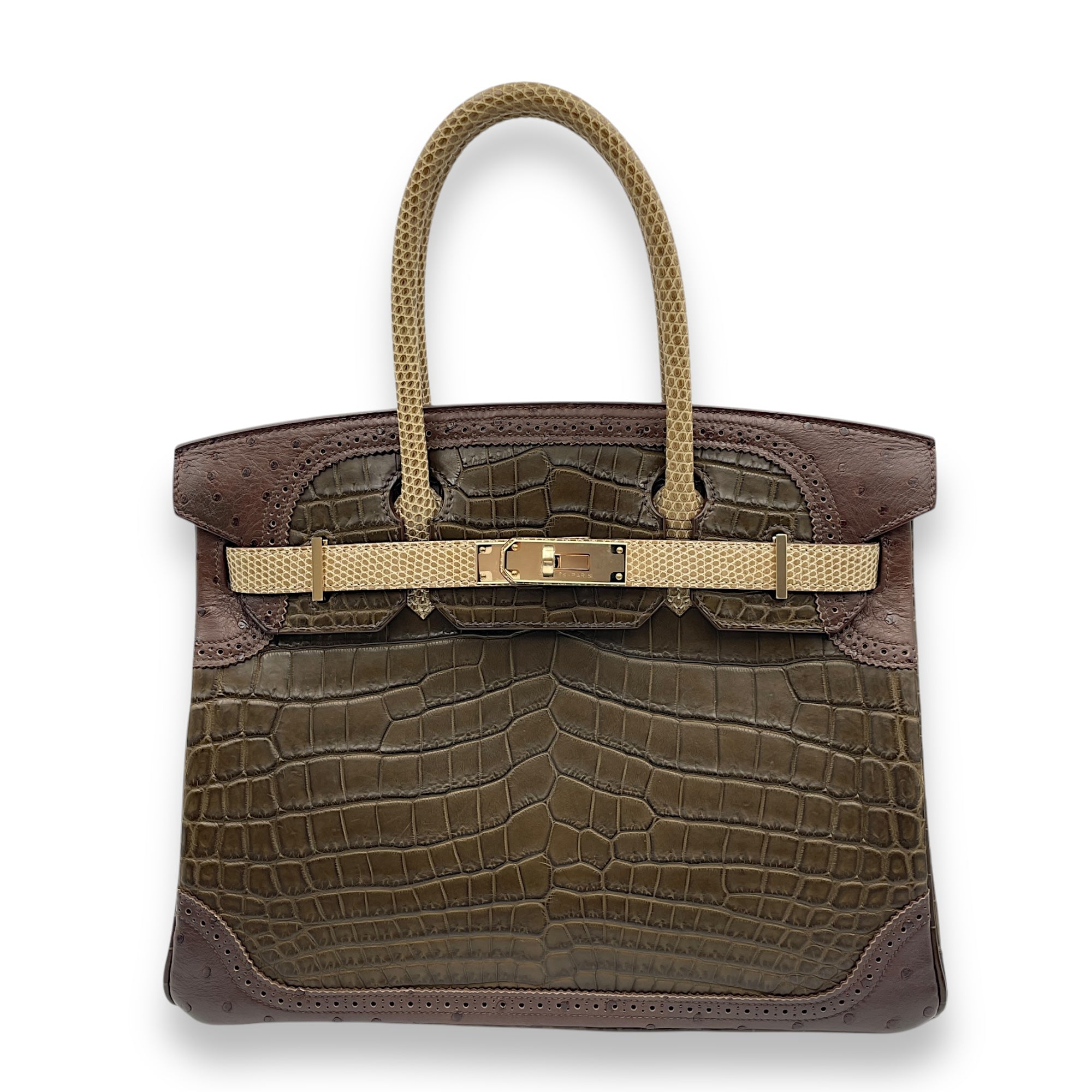 Grand Marriage Birkin 30 Multi-colour in Ostrich/Lizard/Matte Niloticus, Permabrass hardware