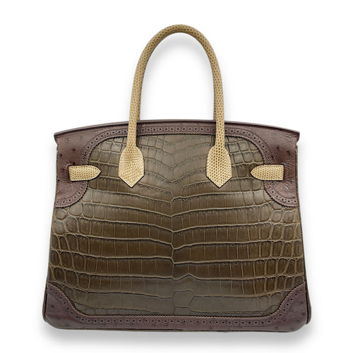 Grand Marriage Birkin 30 Multi-colour in Ostrich/Lizard/Matte Niloticus, Permabrass hardware