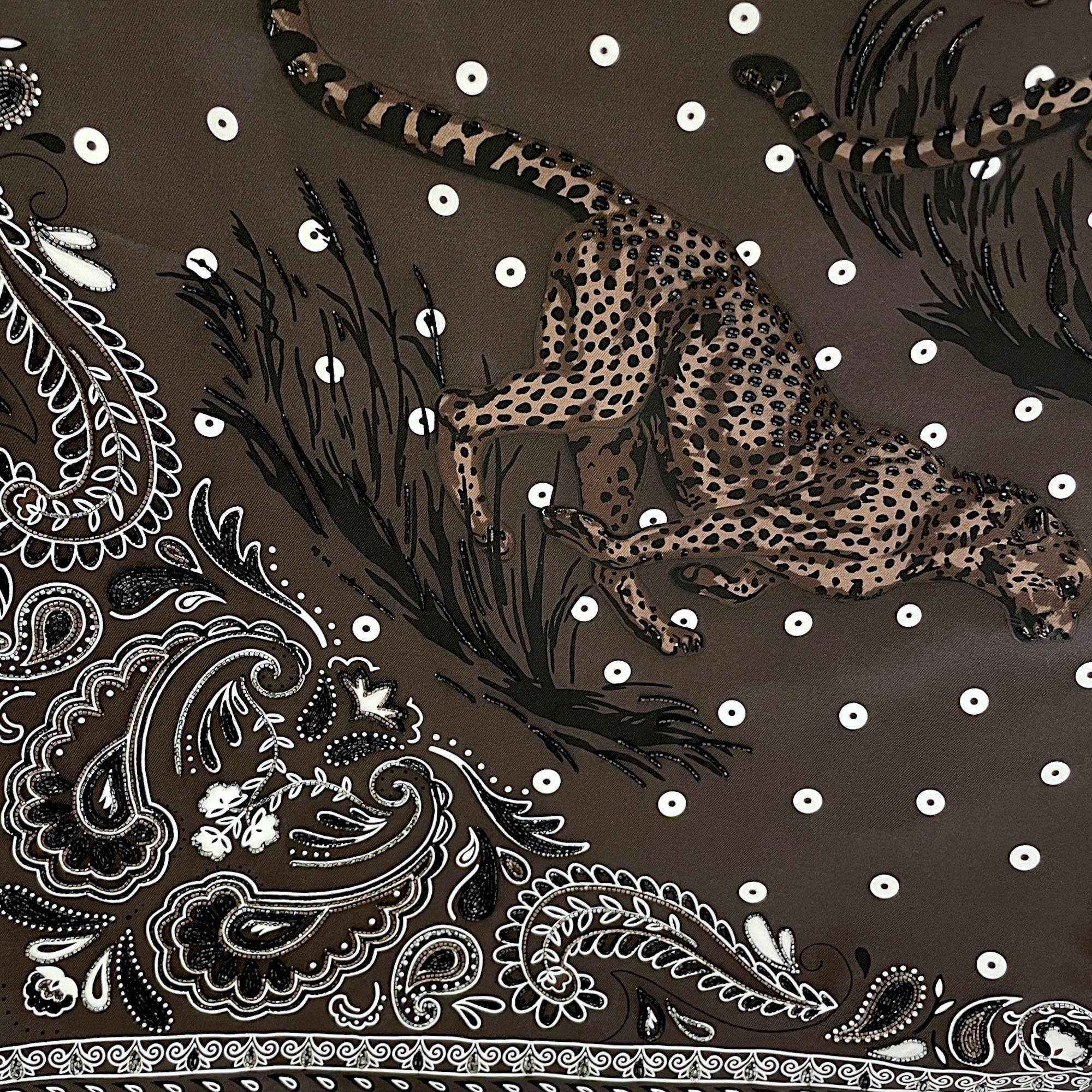 Guepards Bandana Embroidered Scarf 90 Cacao/Blanc Scarf