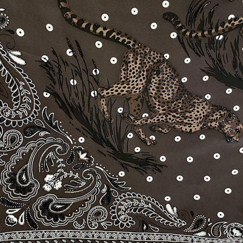 Guepards Bandana Embroidered Scarf 90 Cacao/Blanc Scarf