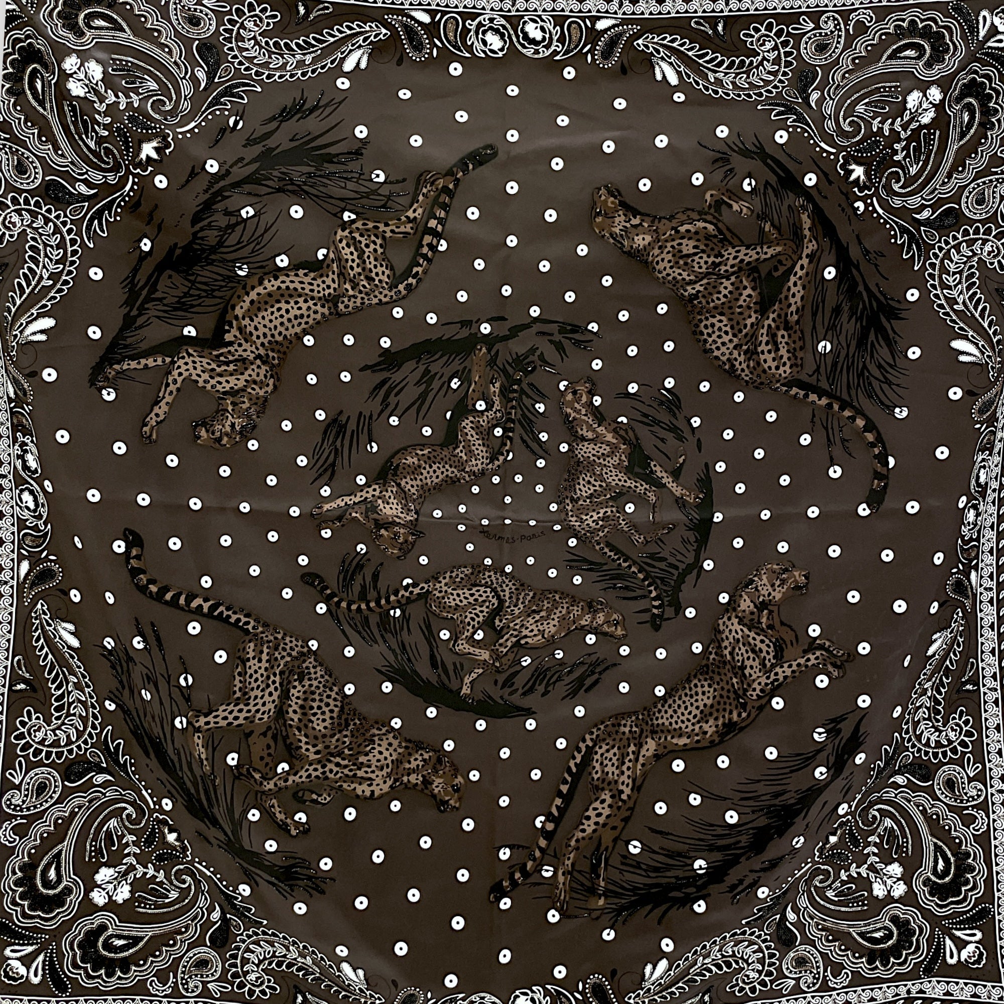 Guepards Bandana Embroidered Scarf 90 Cacao/Blanc Scarf