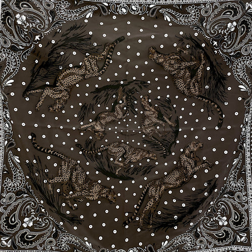 Guepards Bandana Embroidered Scarf 90 Cacao/Blanc Scarf
