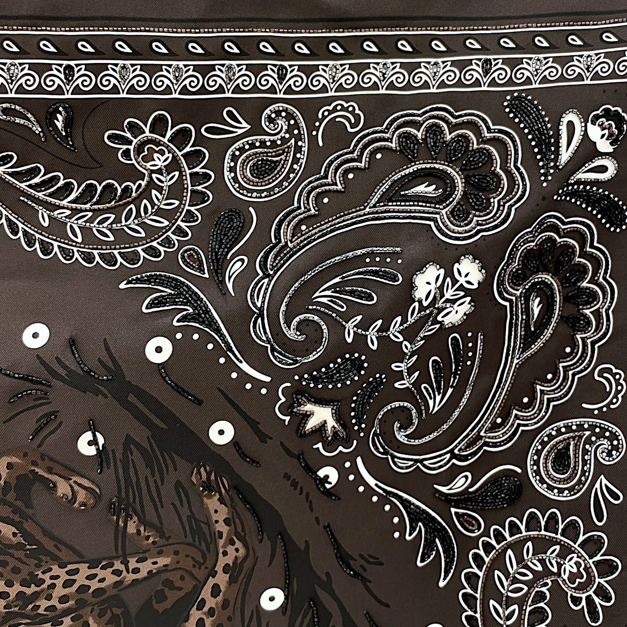 Guepards Bandana Embroidered Scarf 90 Cacao/Blanc Scarf