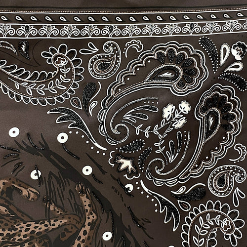 Guepards Bandana Embroidered Scarf 90 Cacao/Blanc Scarf