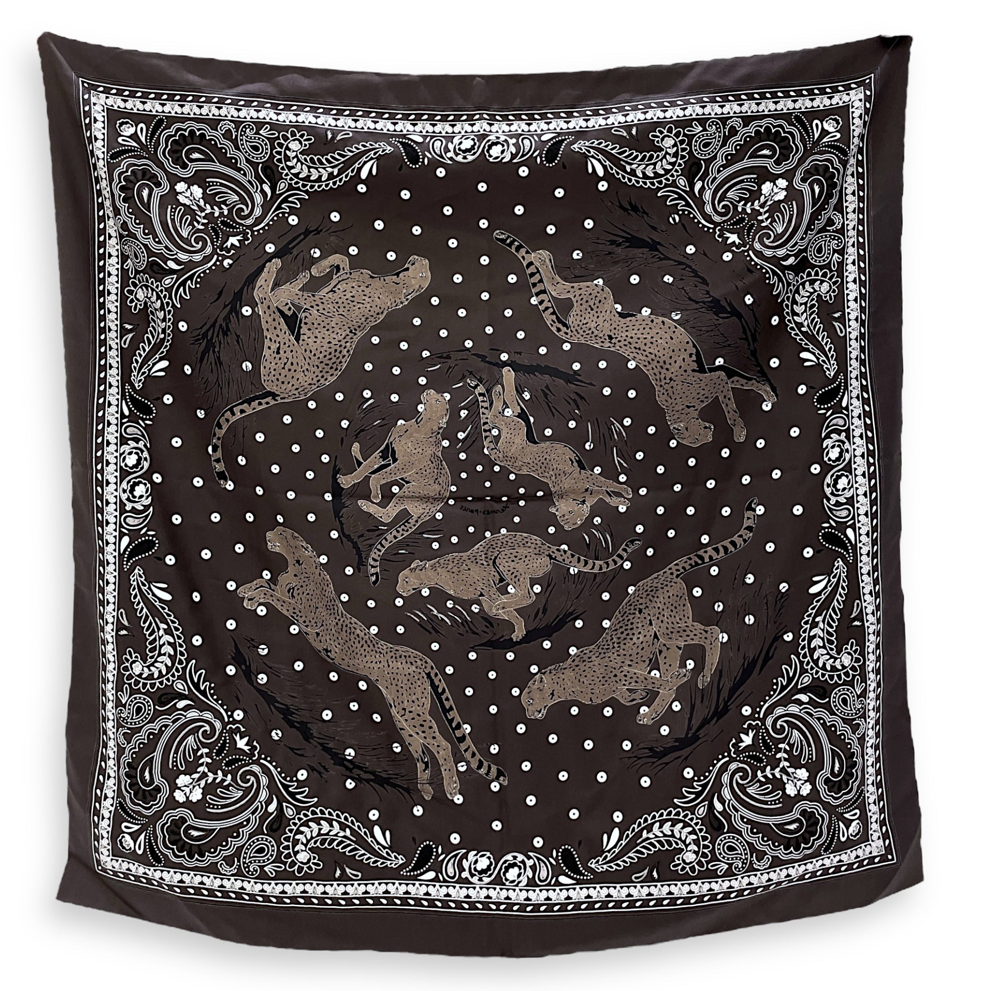 Guepards Bandana Embroidered Scarf 90 Cacao/Blanc Scarf