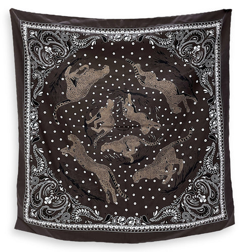 Guepards Bandana Embroidered Scarf 90 Cacao/Blanc Scarf