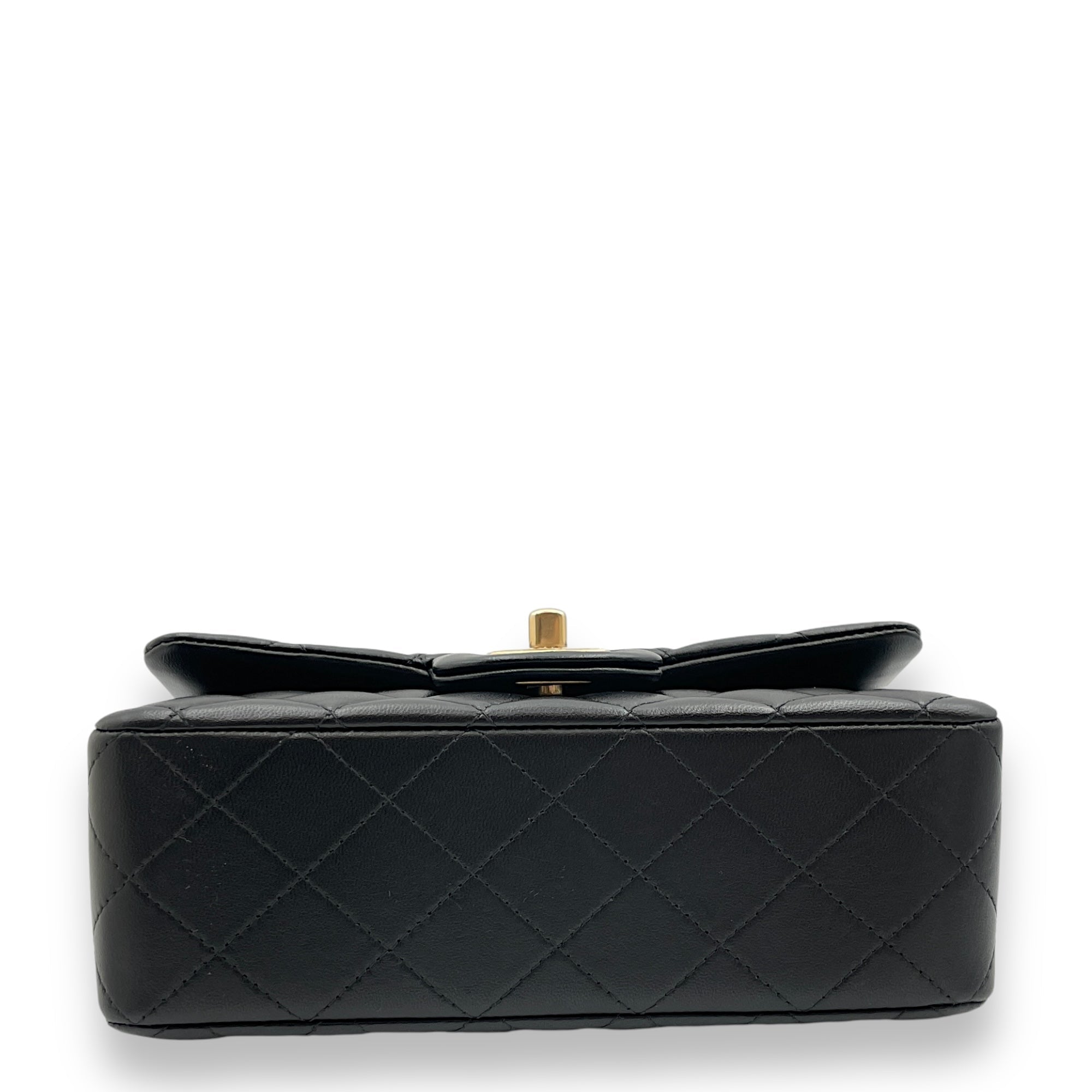 Rectangle with Metal Top Handle Mini Black Crossbody Bag in Lambskin Gold hardware