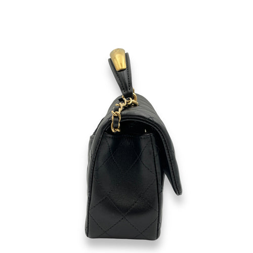 Rectangle with Metal Top Handle Mini Black Crossbody Bag in Lambskin Gold hardware