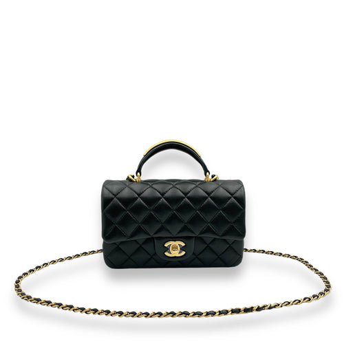 Rectangle with Metal Top Handle Mini Black Crossbody Bag in Lambskin Gold hardware CL2411-7163 6