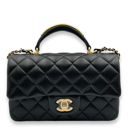 Rectangle with Metal Top Handle Mini Black Crossbody Bag in Lambskin Gold hardware CL2411-7163 1