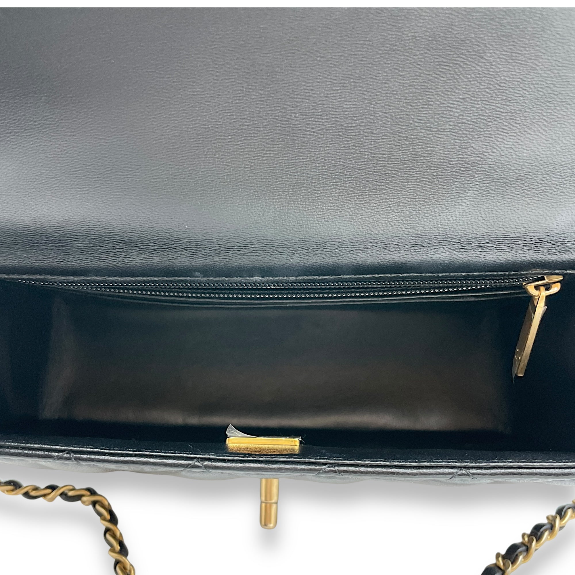 Rectangle with Metal Top Handle Mini Black Crossbody Bag in Lambskin Gold hardware
