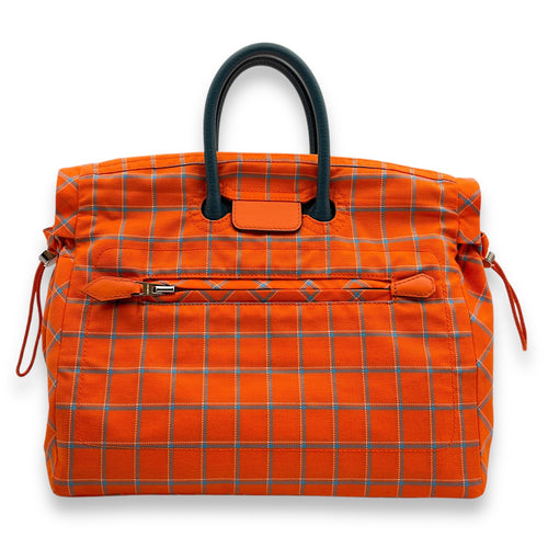 Birkin Cover 25 Orange Minium Bag Accessory in Toile, Palladium hardware