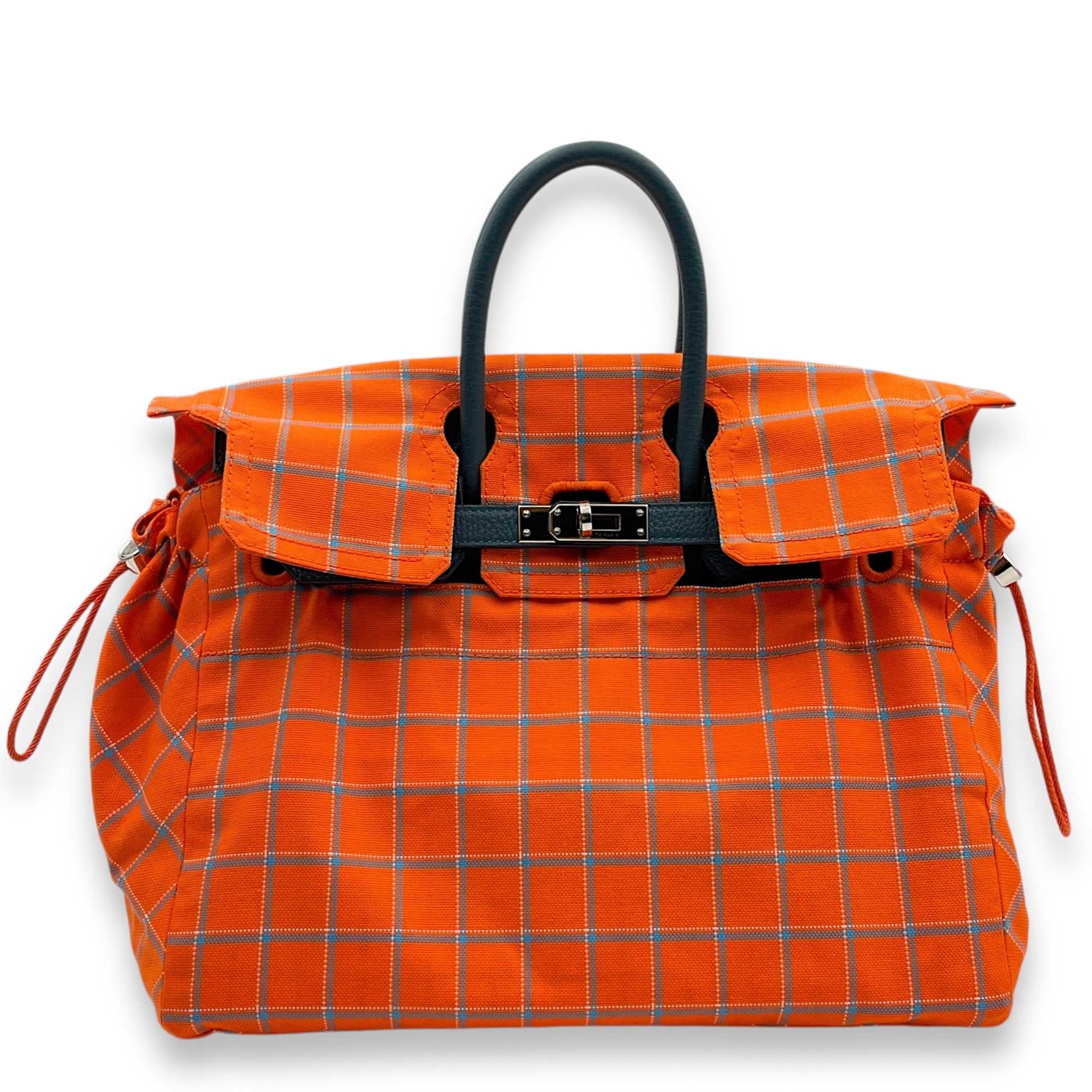 Birkin Cover 25 Orange Minium Bag Accessory in Toile, Palladium hardware