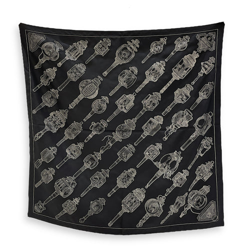 Merveilleuses Lanternes 90 Black Embroidered Scarf