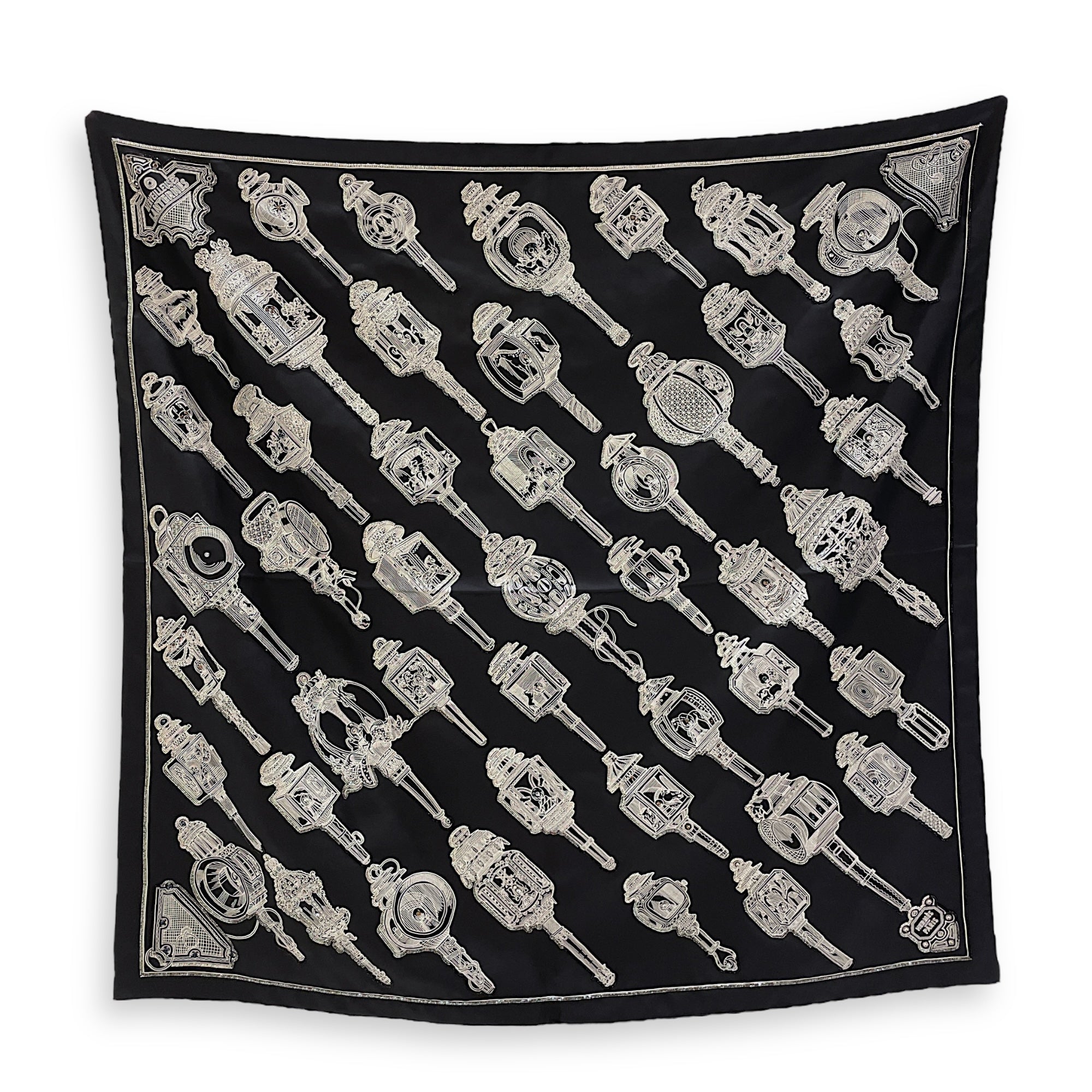 Merveilleuses Lanternes 90 Black Embroidered Scarf