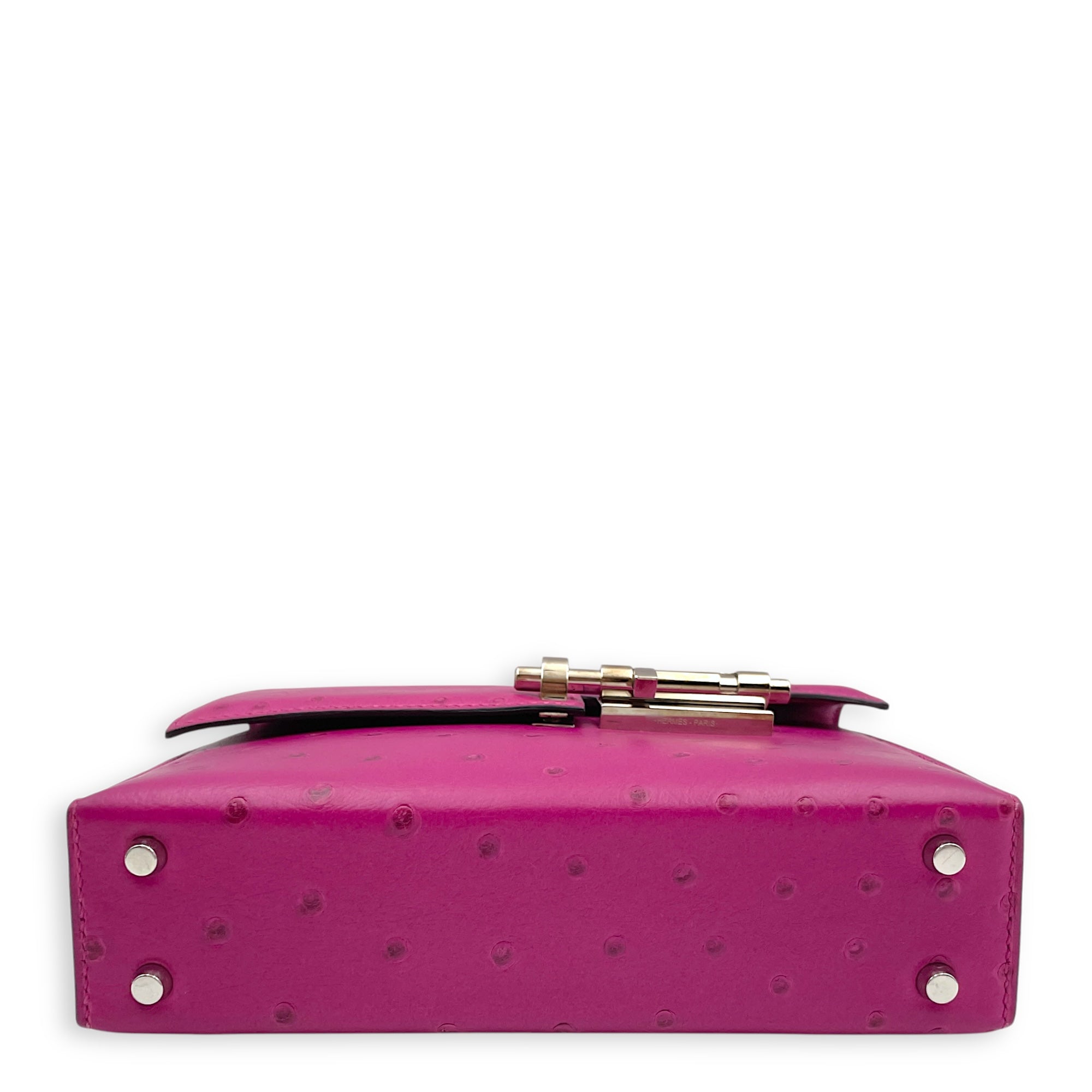 Verrou Mini Rose Pourpre in Ostrich, Palladium hardware