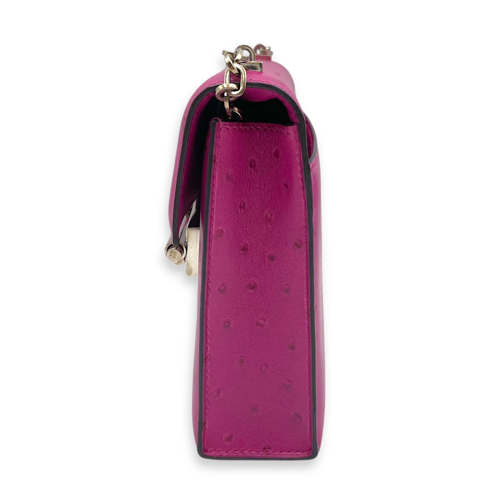 Verrou Mini Rose Pourpre in Ostrich, Palladium hardware