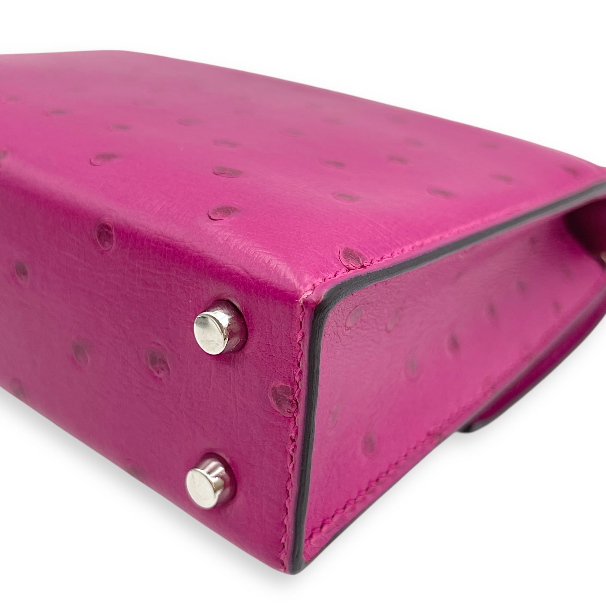 Verrou Mini Rose Pourpre in Ostrich, Palladium hardware