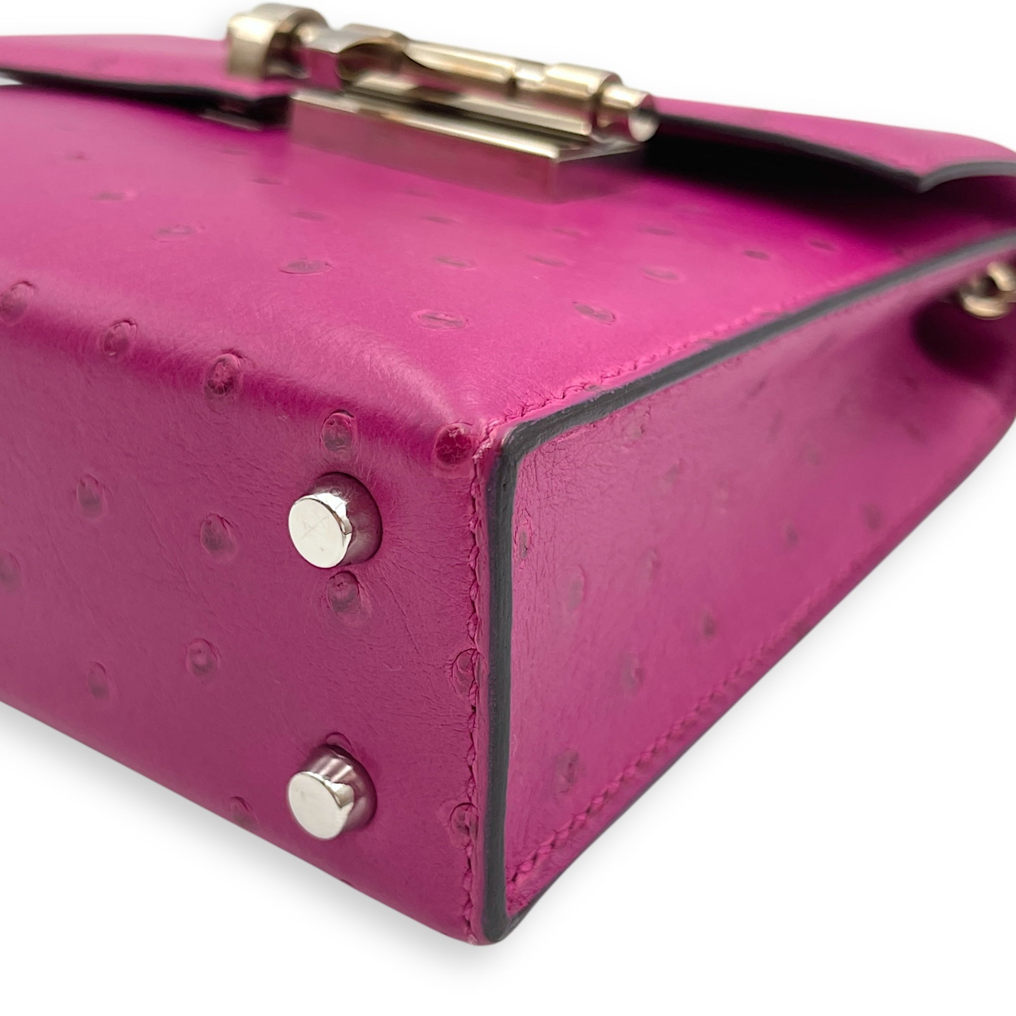 Verrou Mini Rose Pourpre in Ostrich, Palladium hardware